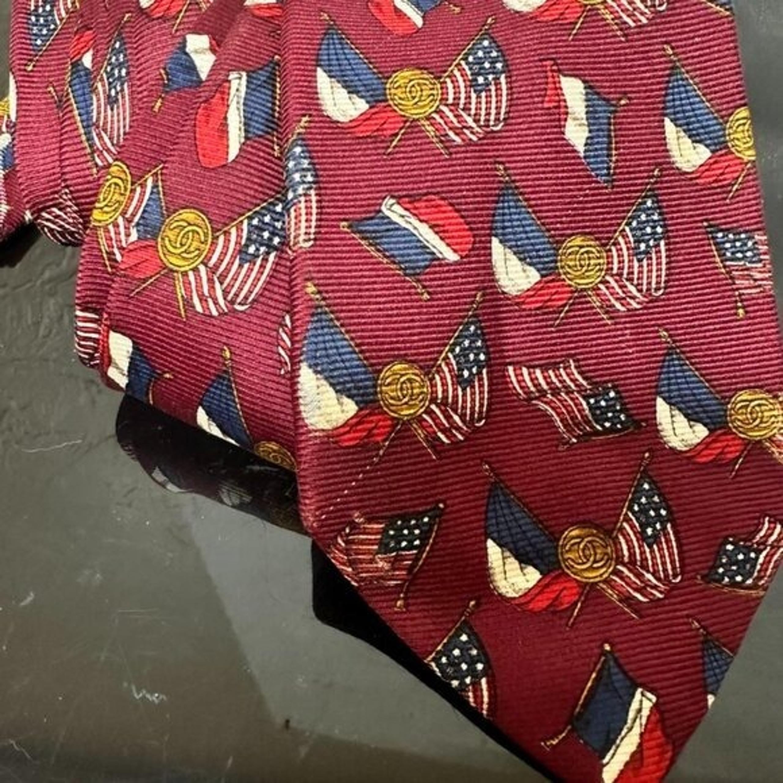 Chanel Silk Tie Logo Rare French American Flag Red Diplomat France United States