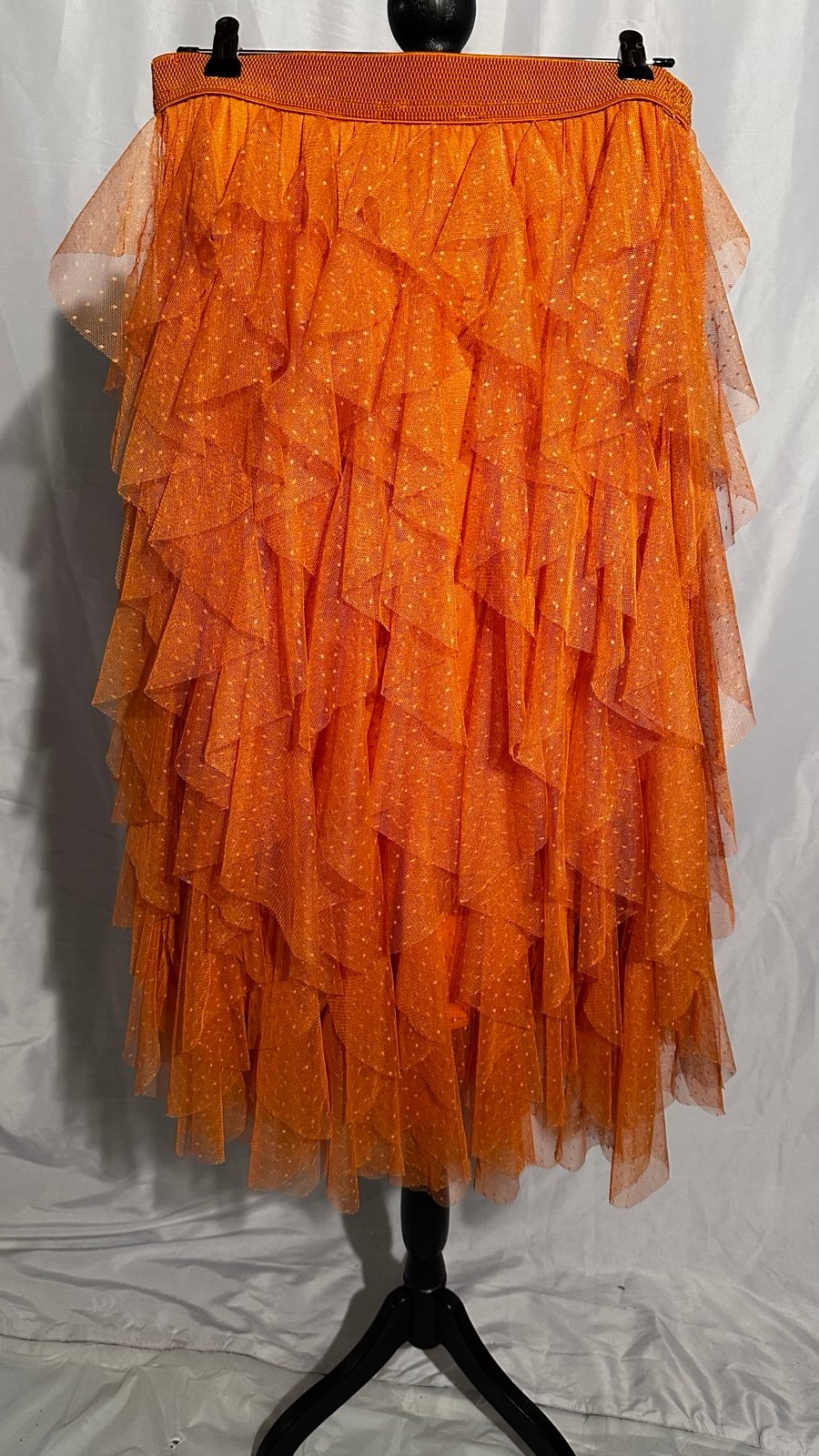 Anthropologie Orange Layered Sheer Ruffle Polka Dot Skirt sz SPetite