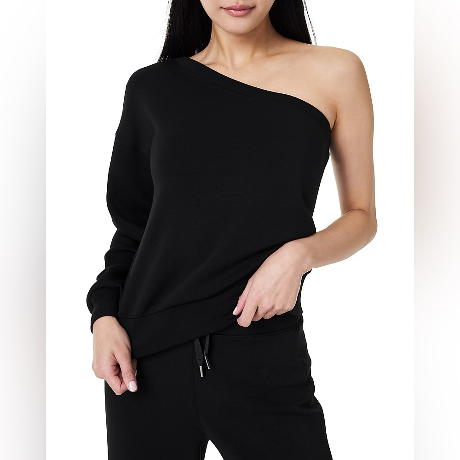 NWT Spanx AirEssentials Asymmetric One Shoulder Long Sleeve Top Black Size Large