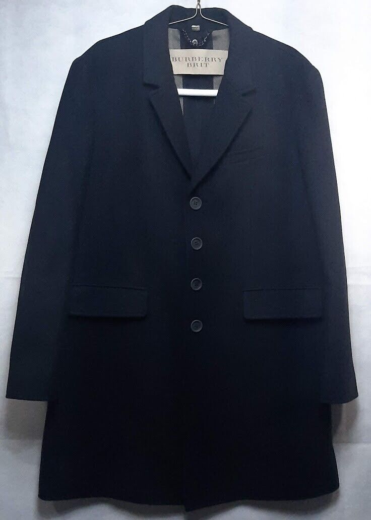 Burberry BRIT Over coat 3XL Mens Runway Tailored Melton Wool Cashmere Black MIN
