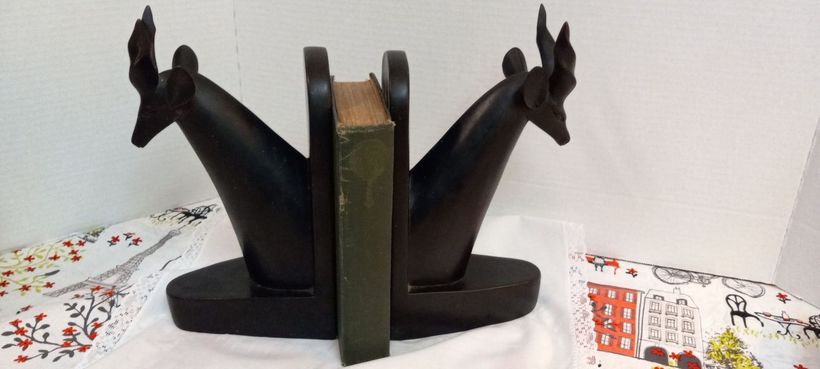 Vintage Antelope Bookends handcarved dark wood