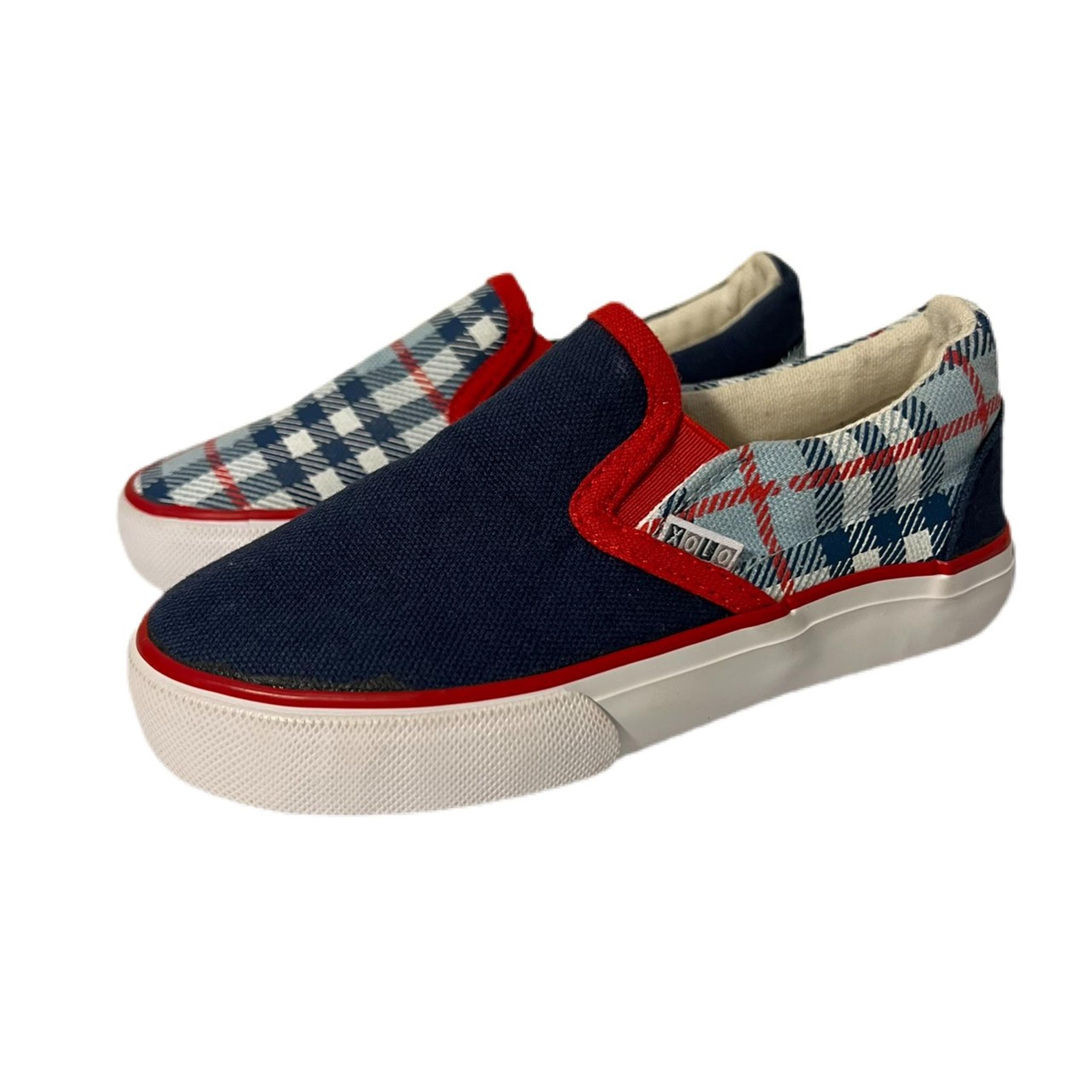 XOLO Red Blue White Plaid Slip On Sneakers Boys Size 10