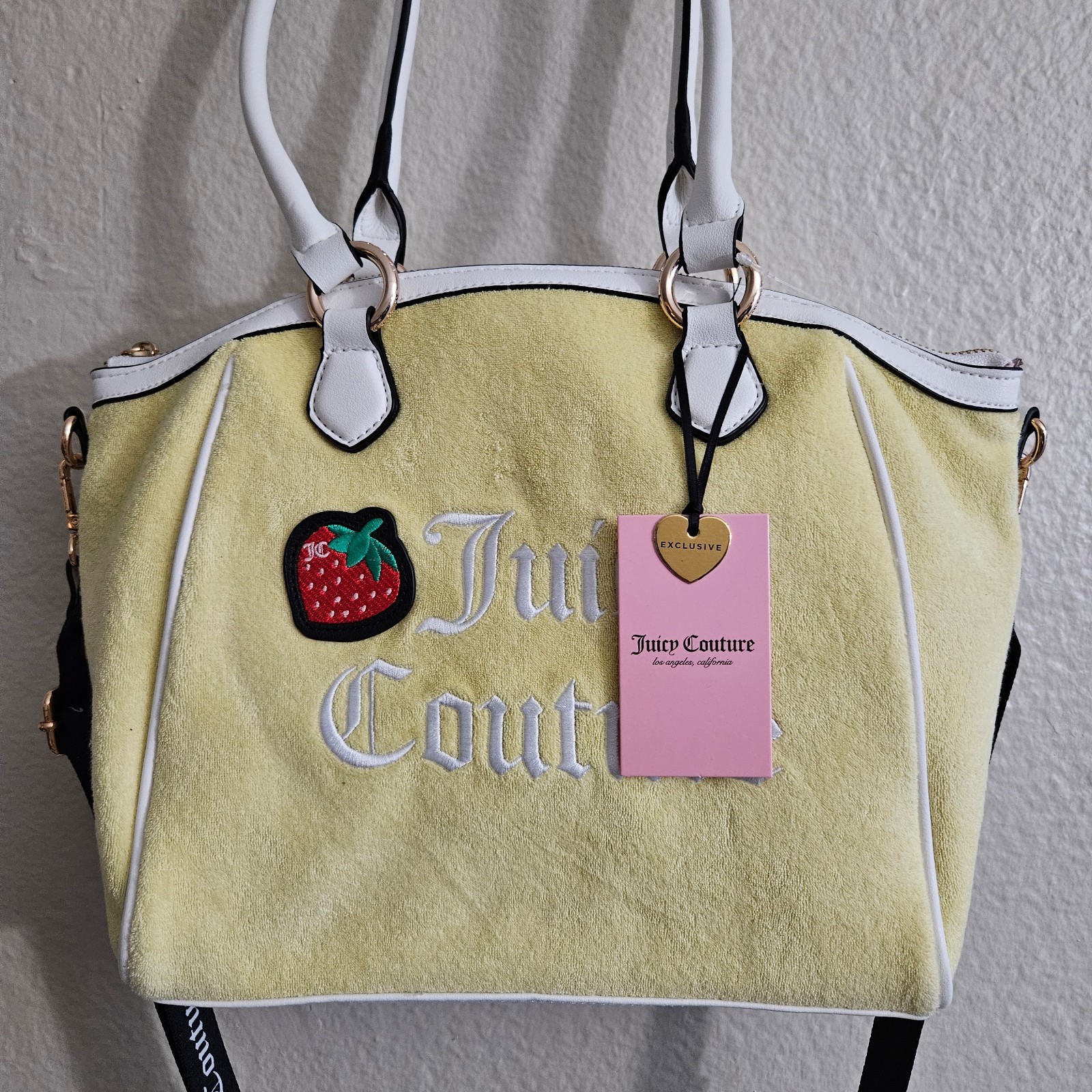 NEW Juicy Couture Sweet N Juicy Yellow Terry Cloth Strawberry Tote