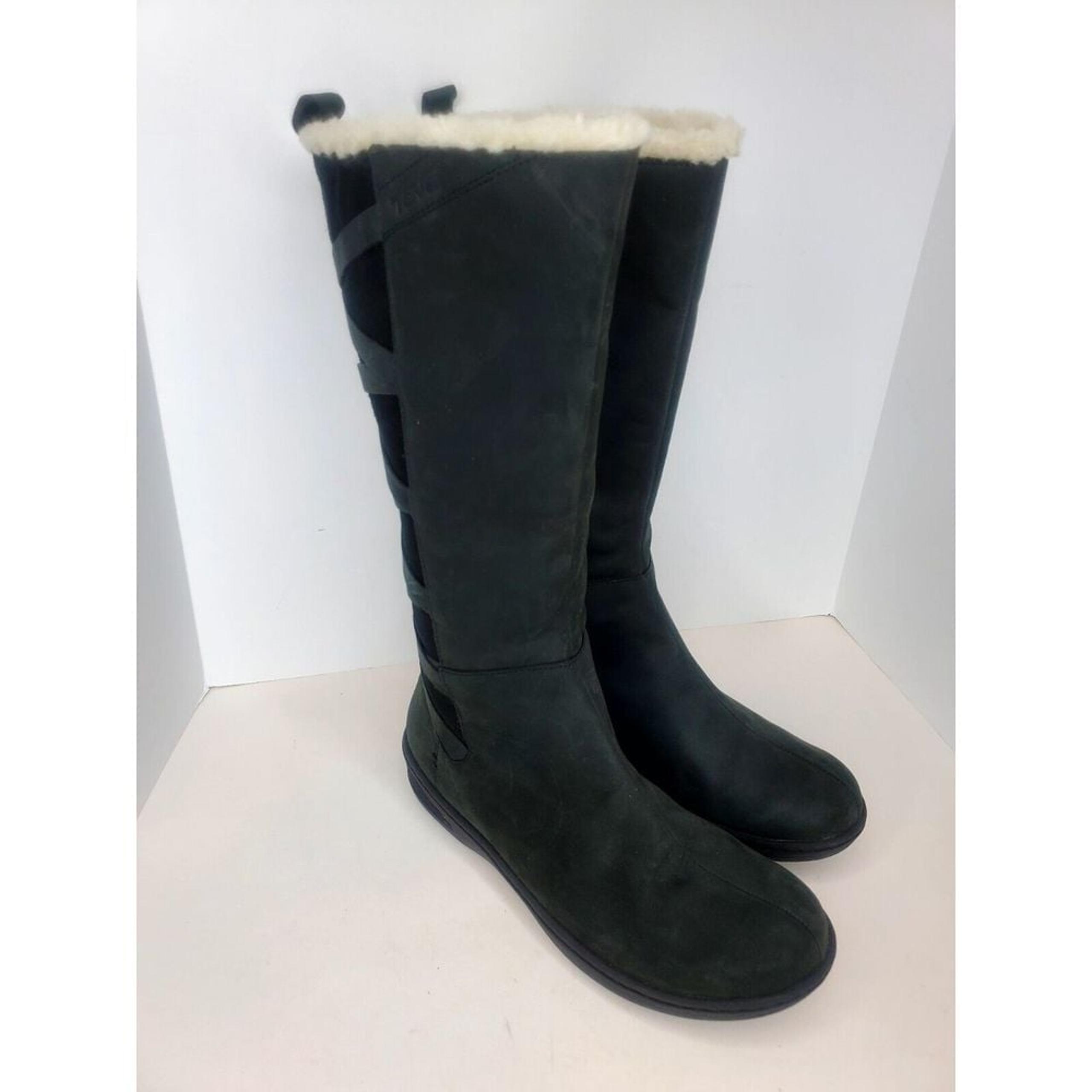 Teva Womens Figueroa Black Leather  Waterproof Faux Fur Lined Knee Boots 10