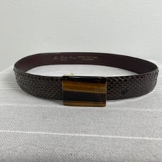 Genuine Snake Skin On Leather Belt With Tiger Eye Buckle Jean Roberts Design.