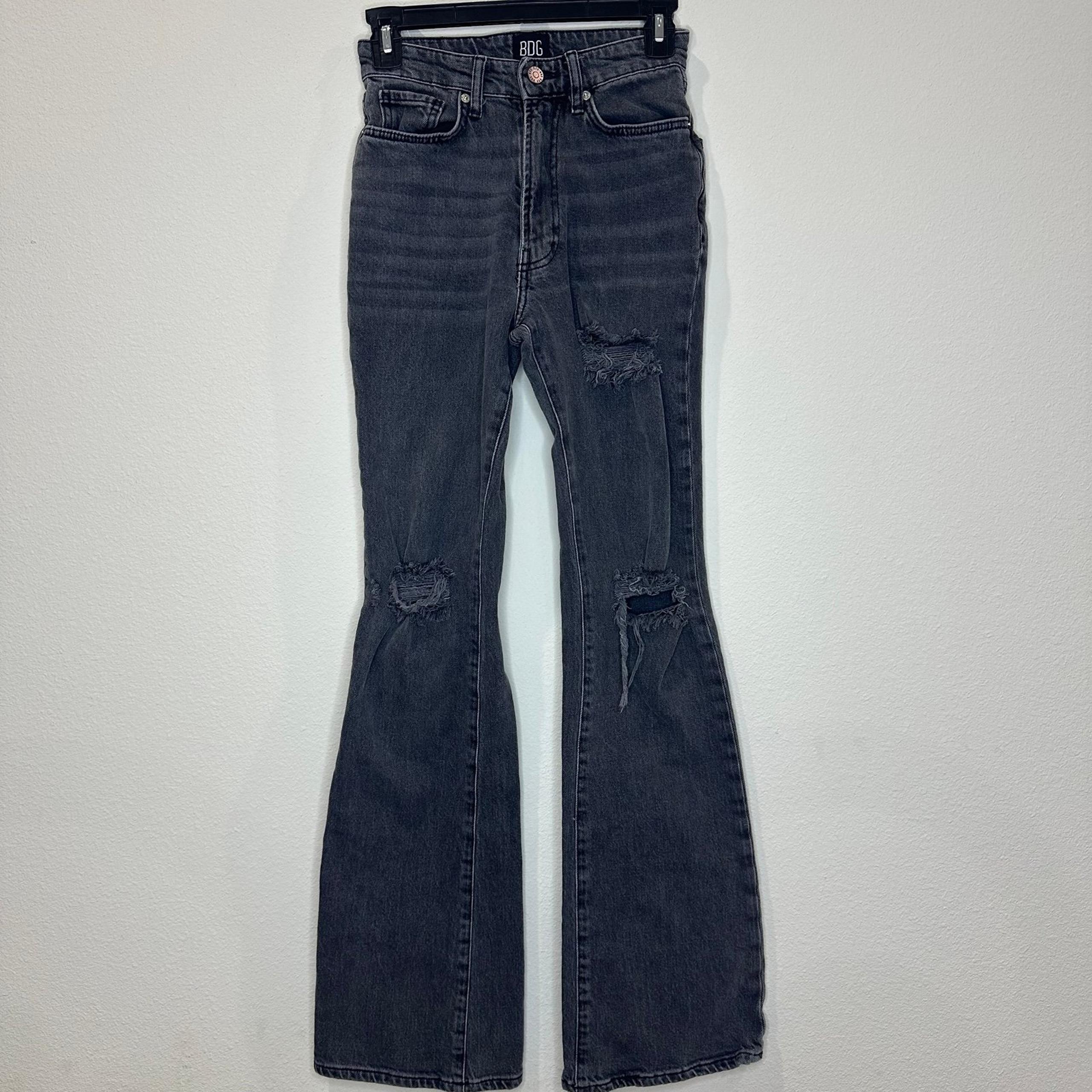 Urban Outfitters BDG Black Stretch High Rise Flare Distressed Jeans