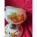 Vintage Enamel Simmer Pot, Floral design, Brass handles and top,