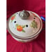 Vintage Enamel Simmer Pot, Floral design, Brass handles and top,