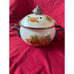 Vintage Enamel Simmer Pot, Floral design, Brass handles and top,