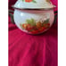 Vintage Enamel Simmer Pot, Floral design, Brass handles and top,