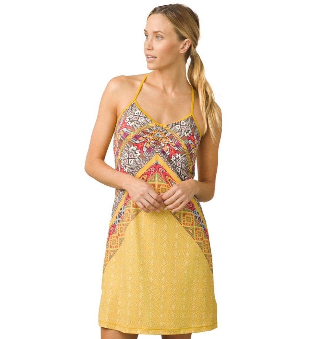 PrAna Elixir Midi Dress Yellow Tribal Size Large