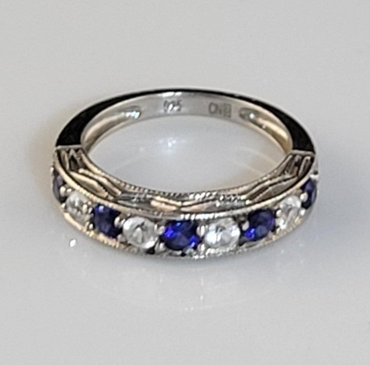 Gorgeous Blue & White Sapphire Sterling Wedding Band