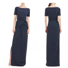 Kay Unger Crepe Navy Gown 16 Evening Front Slit Maxi Dress Evening