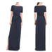 Kay Unger Crepe Navy Gown 16 Evening Front Slit Maxi Dress Evening