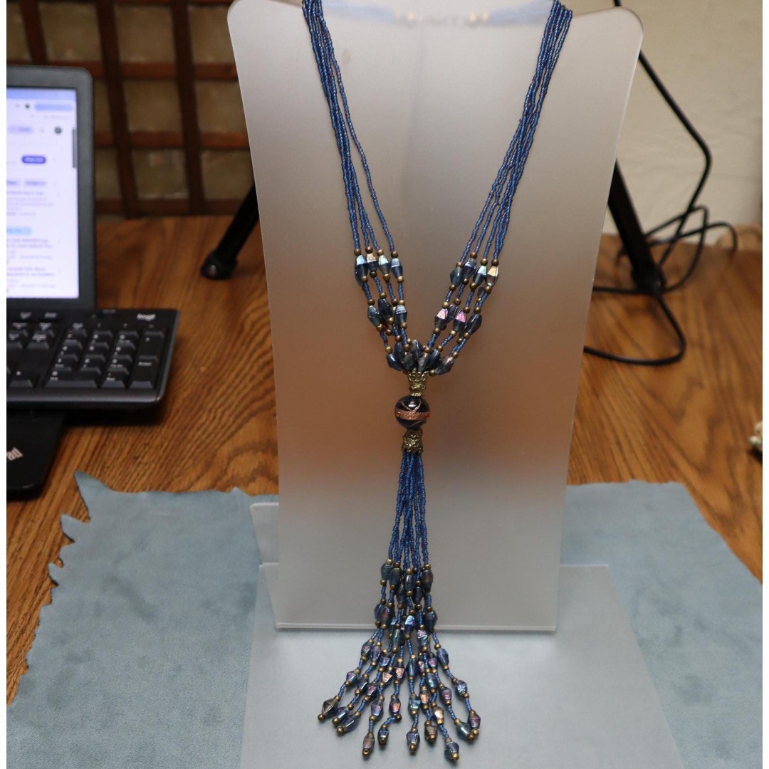 Vintage Venetian Art Glass Wedding Cake Tassel Necklace