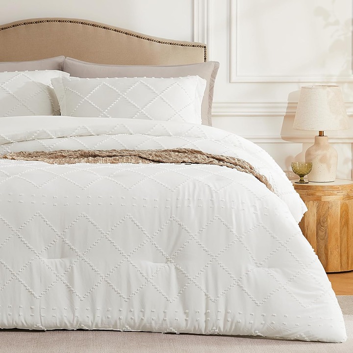 3pcs Queen Comforter Set - Beige Tufted Cozy Bedding Comforter Set -8sz5