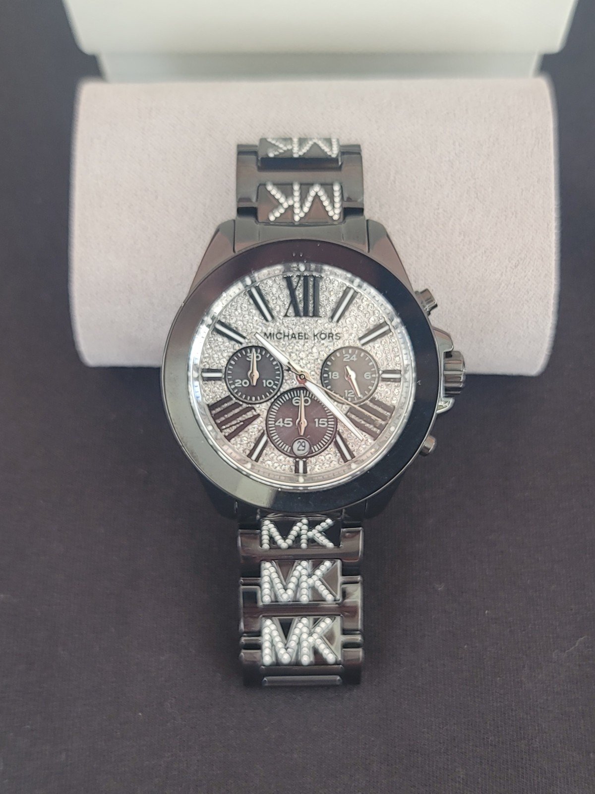 New Michael Kors Wren Watch in Black Pave Crystal Logo