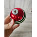 Vintage radko shiny Brite indent green red striped glitter ball ornament set Xma