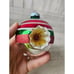 Vintage radko shiny Brite indent green red striped glitter ball ornament set Xma