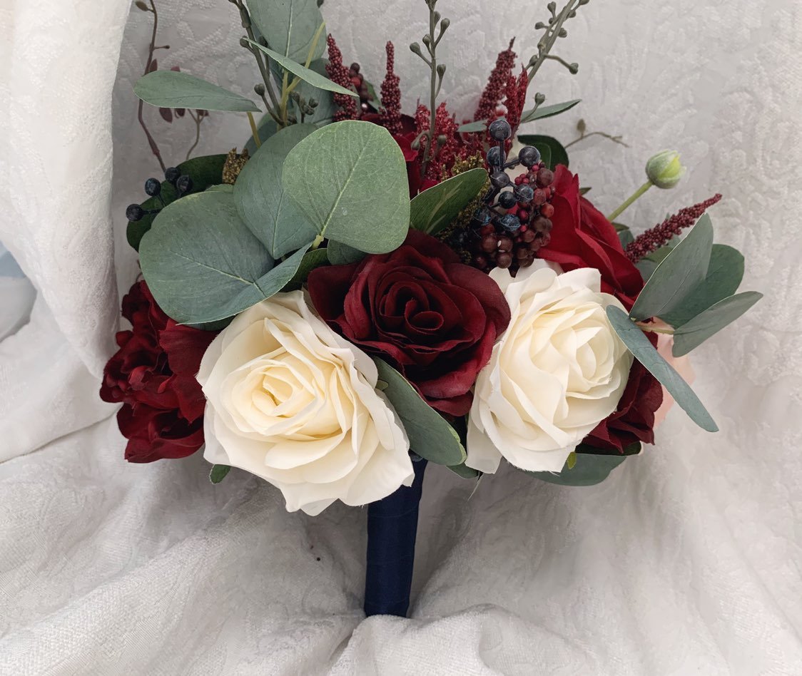 Burgundy Navy Bouquet Wedding Flowers