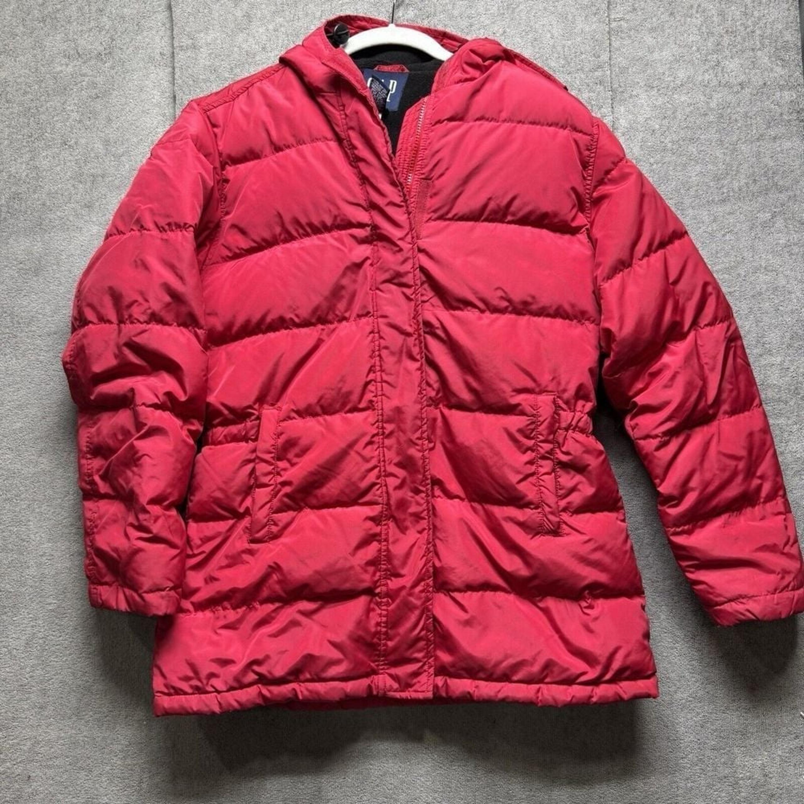 Gap Jacket Womens Medium Red Down Filled Parka Hooded Coat Winter Puffer Classic
