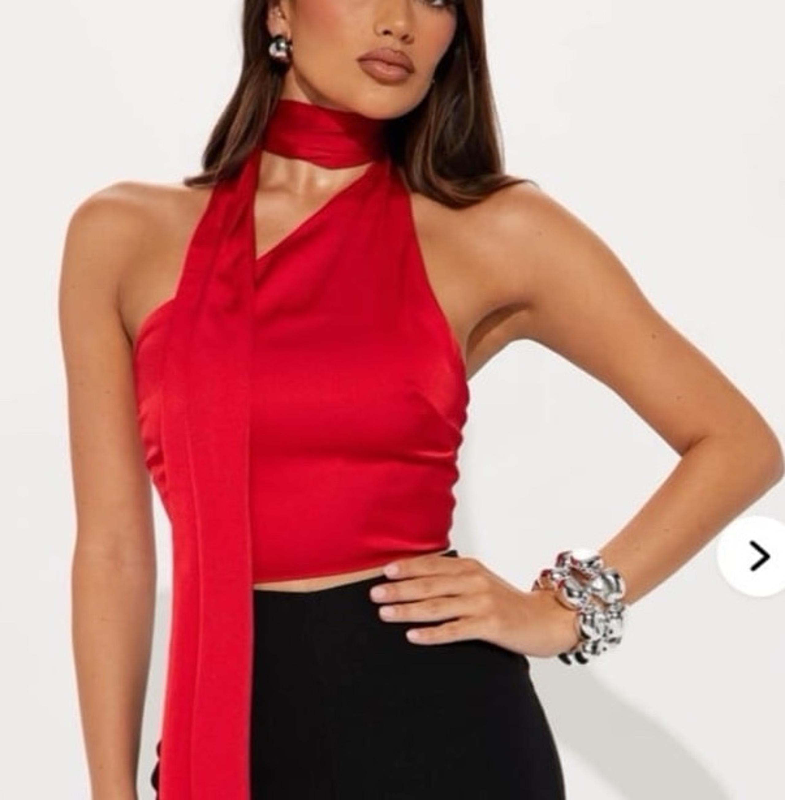 RED SATIN SCARF NECK TIE BLOUSE size XS NEW with TAGS!