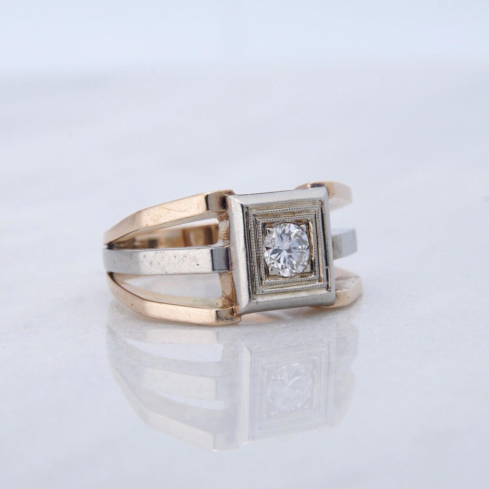 10K Gold & Real Natural Diamond Statement Ring Heavyweight Two Tone Gold Men's