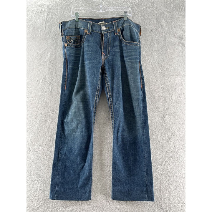 True Religion Brand Bobby Big T Mens Medium Wash Wide Leg Jeans Sz 36x32