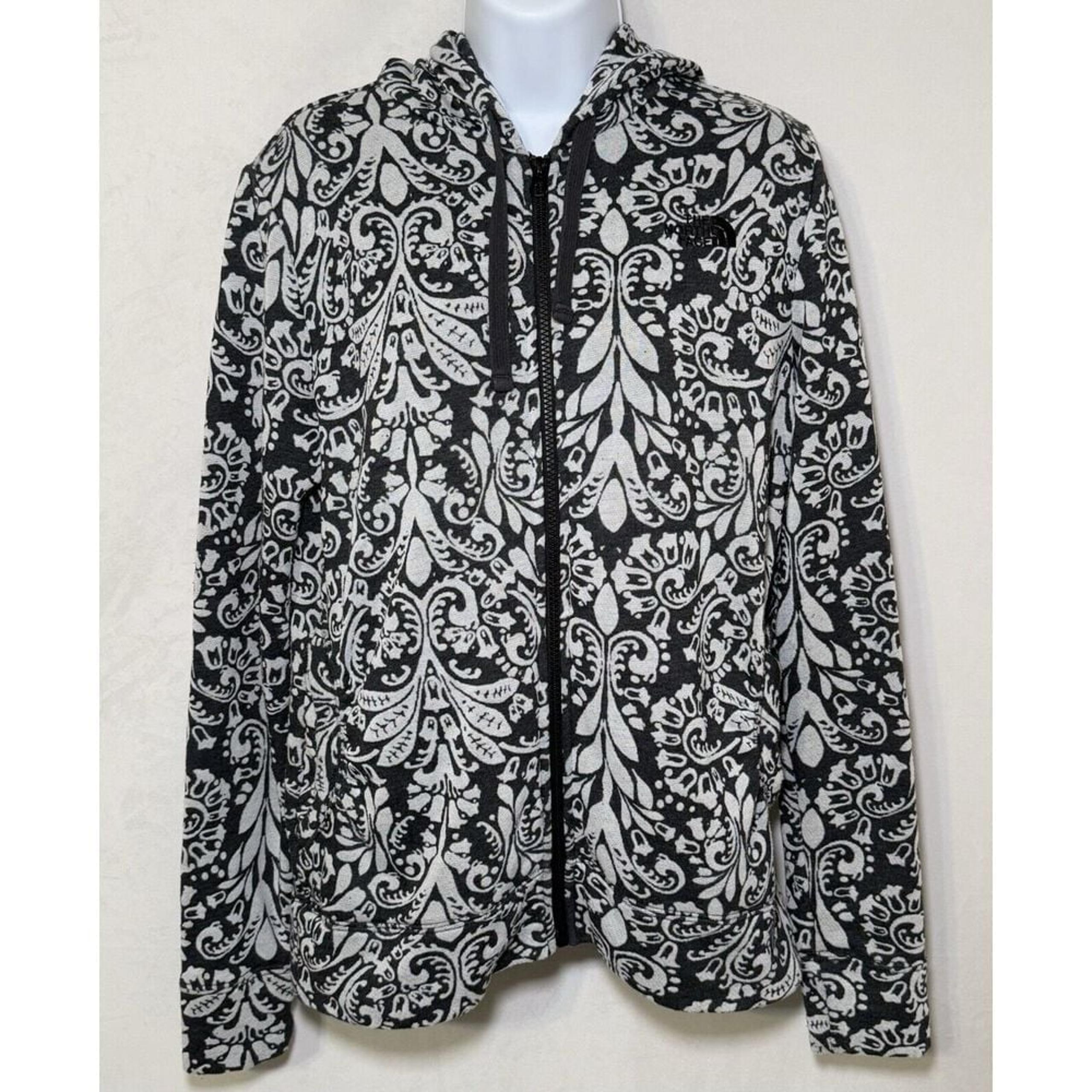 The North Face Women's Medium Full Zip Floral Hooded Black/ Gray Sweater