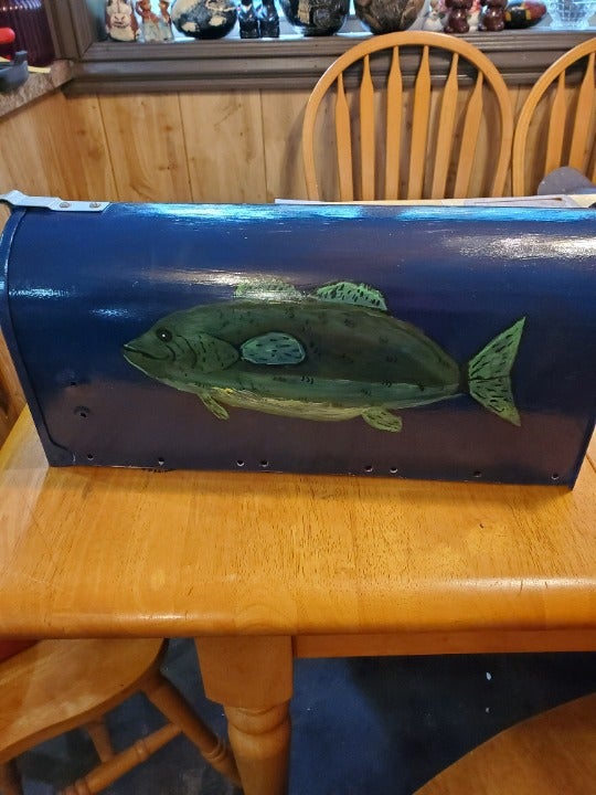 Hand Painted Steel Gibraltar Rural Mailbox Gone Fishing Post Mount Mail box