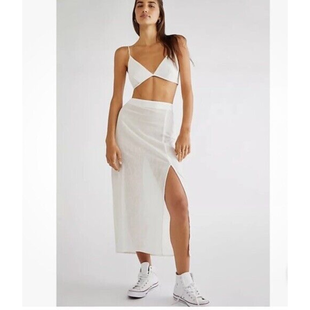 Free People Libby Lace 2 Piece Skirt Midi Dress, Ivory, large RRP 108