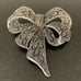 Large Faux Marcasite Bow Pin | Open Work Filigree Style with Rhinestones NEW