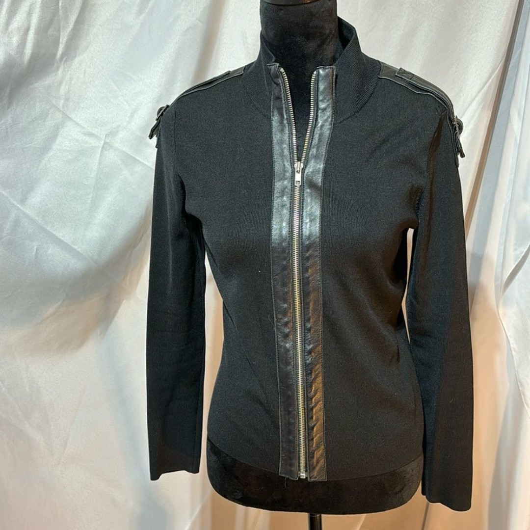 INC Knit Black Sweater with Leather Trim Size:M