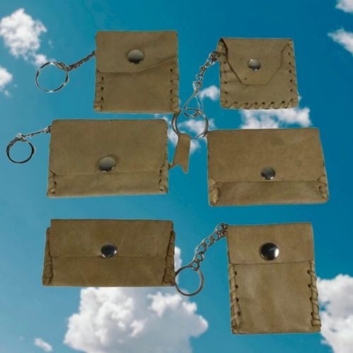 6 Pack of Tan Leather Snap Pouch Key-chains