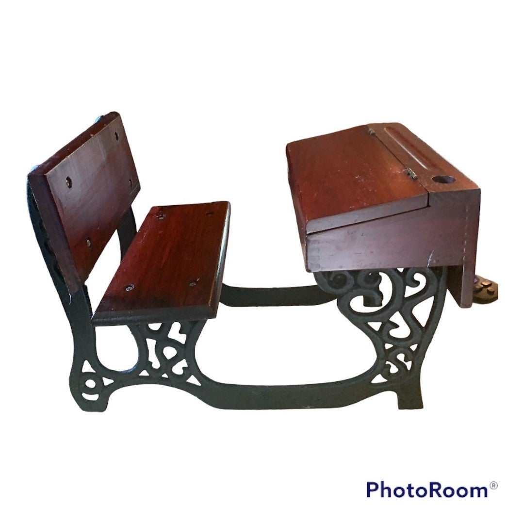 Vintage Look Cast Iron Wooden School Desk for 18” Dolls