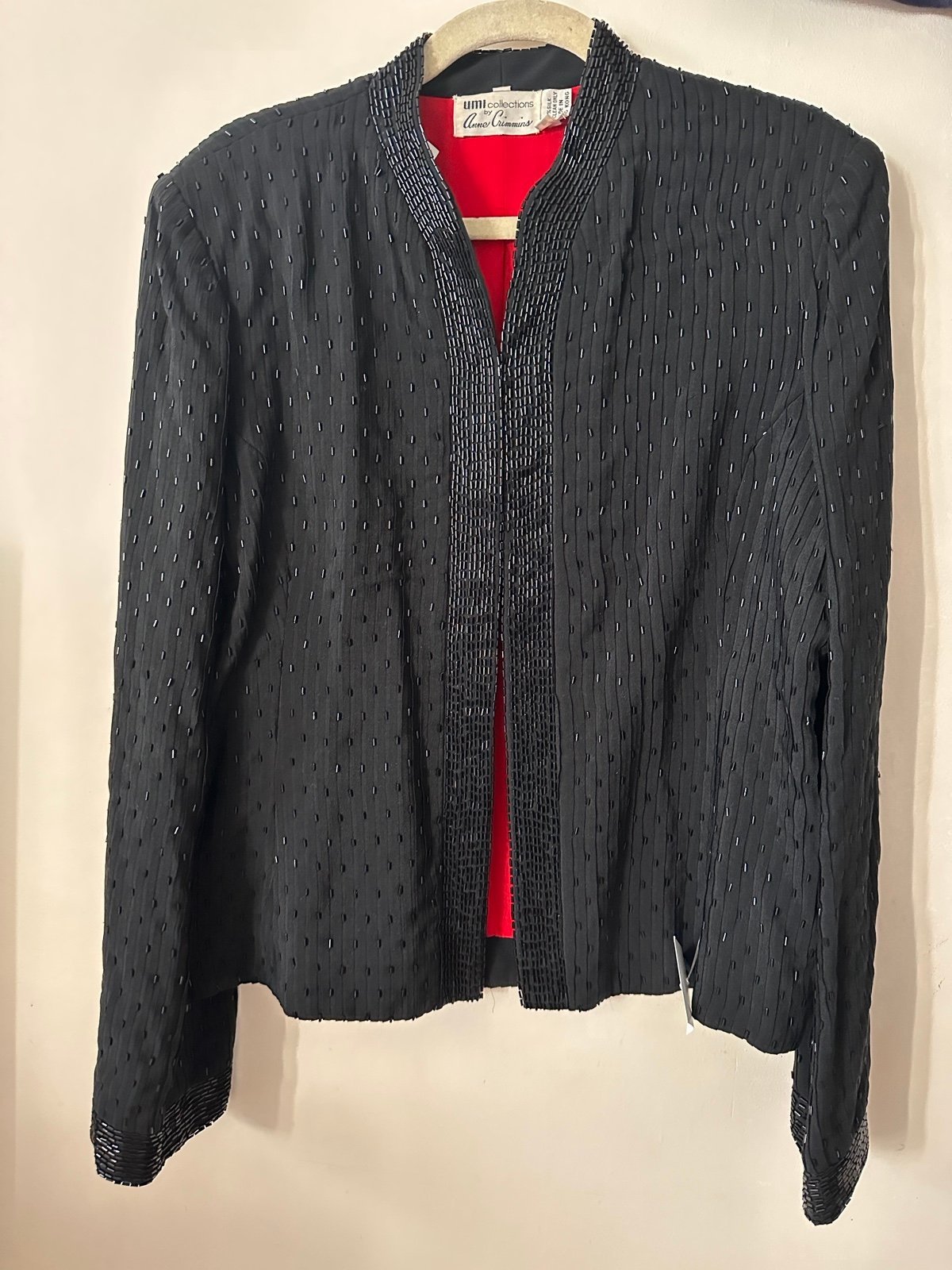 Umi Collections by Anne Crimmins Braved Black Blazer Silk size 10