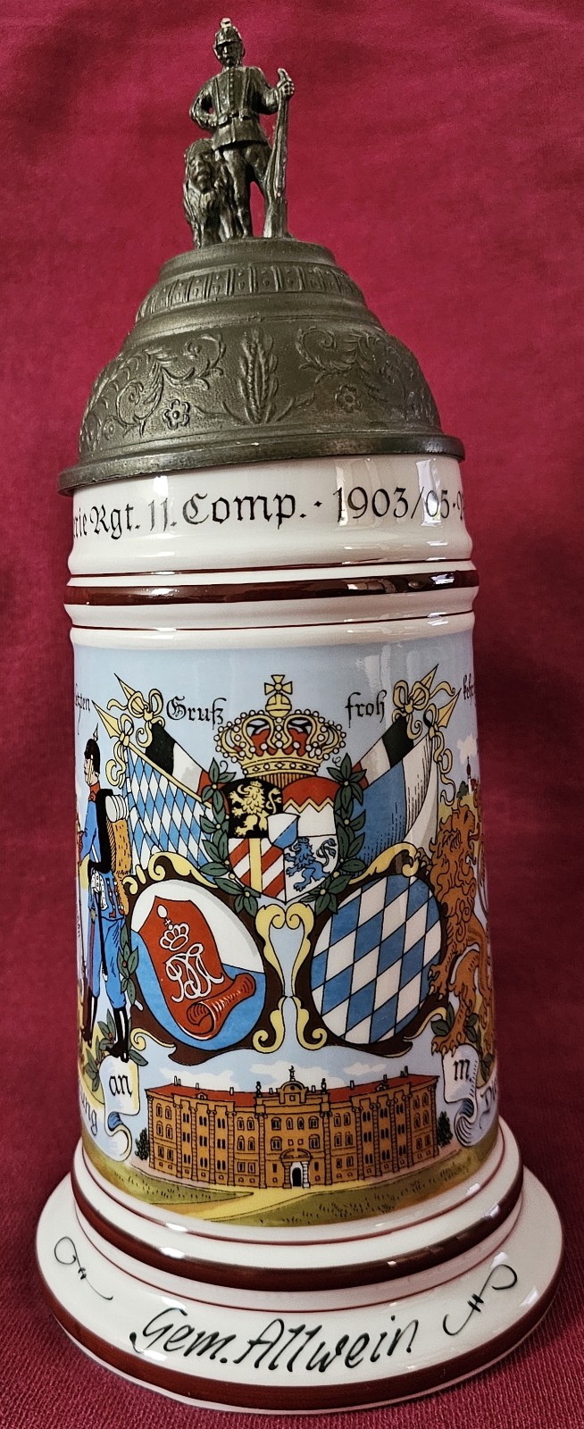 Vtg German Regimental Stein Infantry RGT 11 Comp 1903-05 munchen gem. Allwein