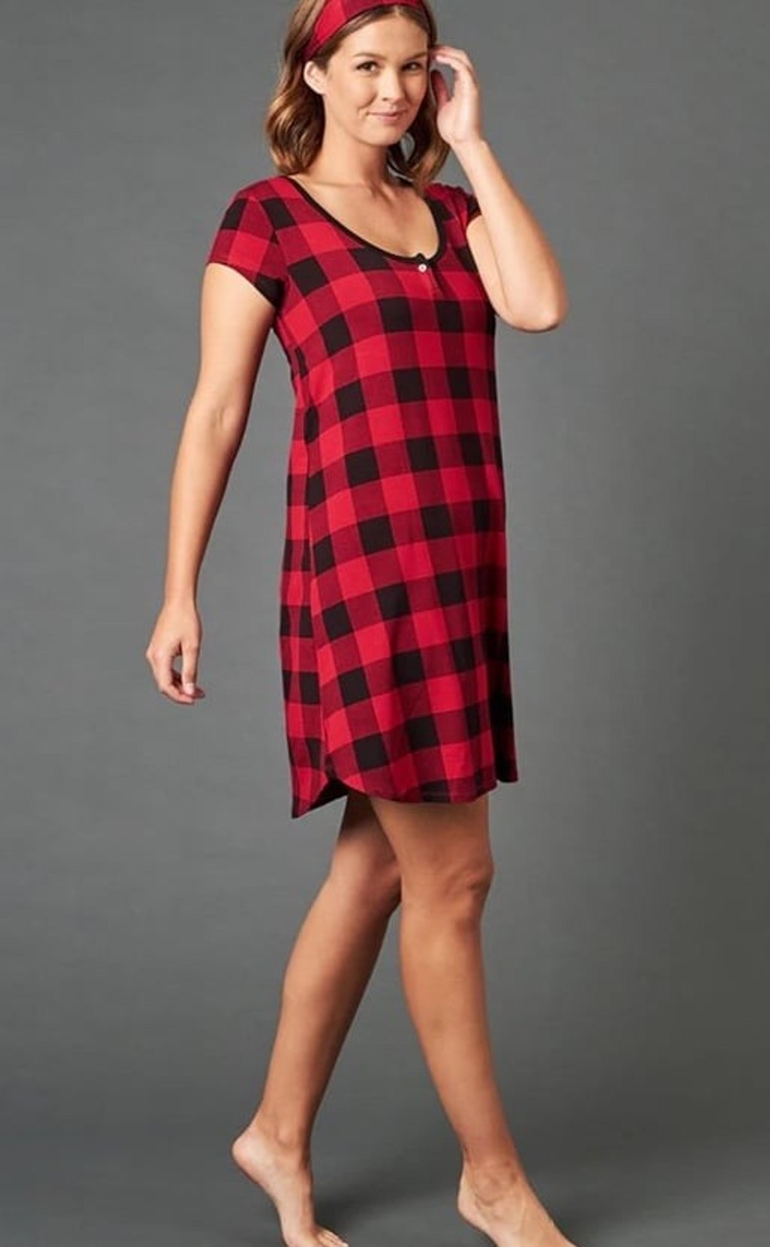 SOMA RED BLACK CHECK NIGHT GOWN DRESS PAJAMA SIZE XL