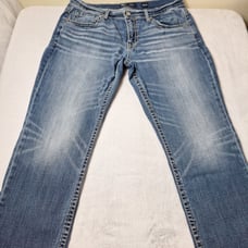 BKE Mason Jeans Mens Sz 36x32 Med Blue Faded Denim Stretch Taper Leg Whiskering