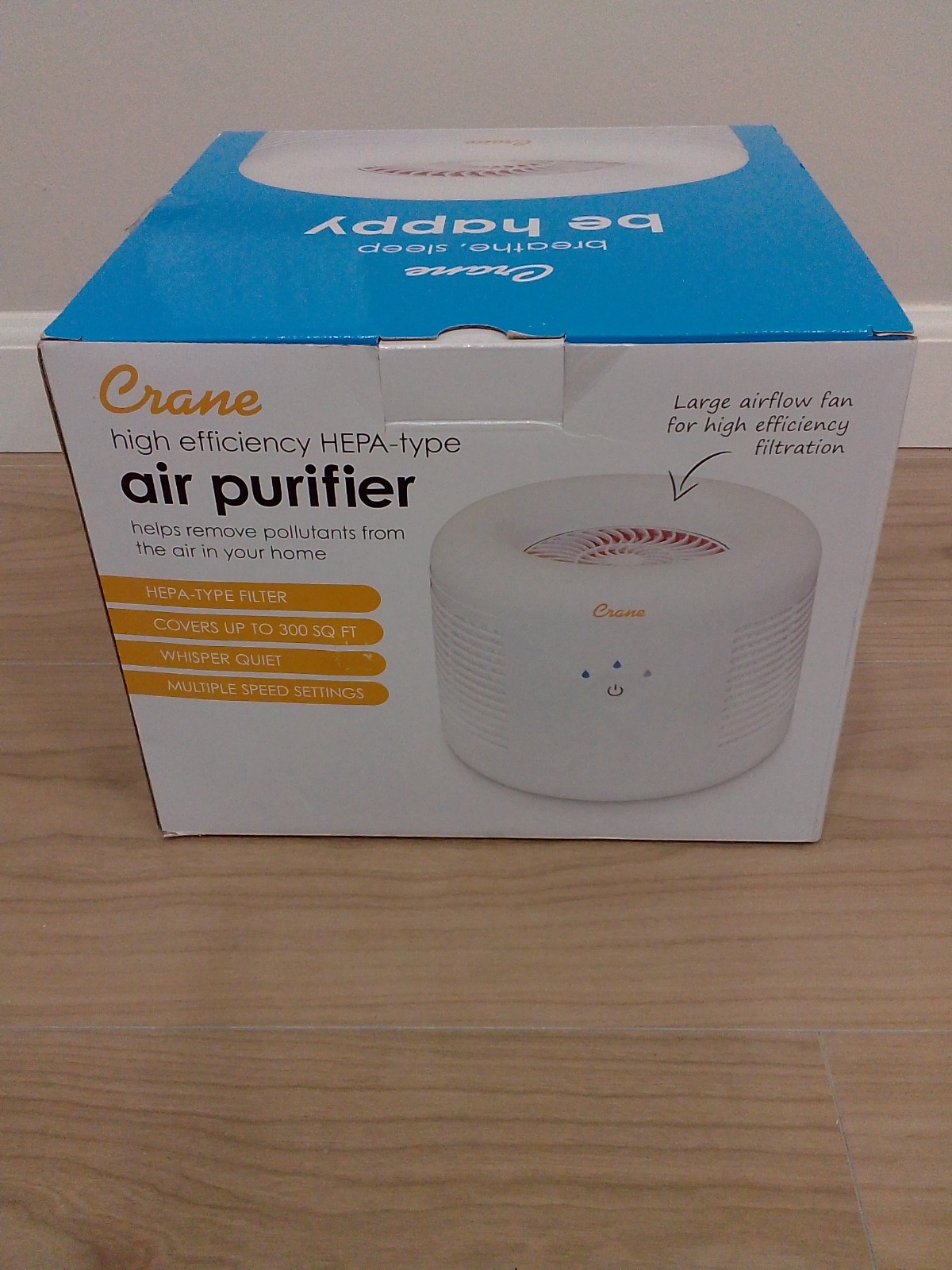 Crane Air Purifier 3 Speed Settings High Efficiency HEPA Rooms up to 300 sq.