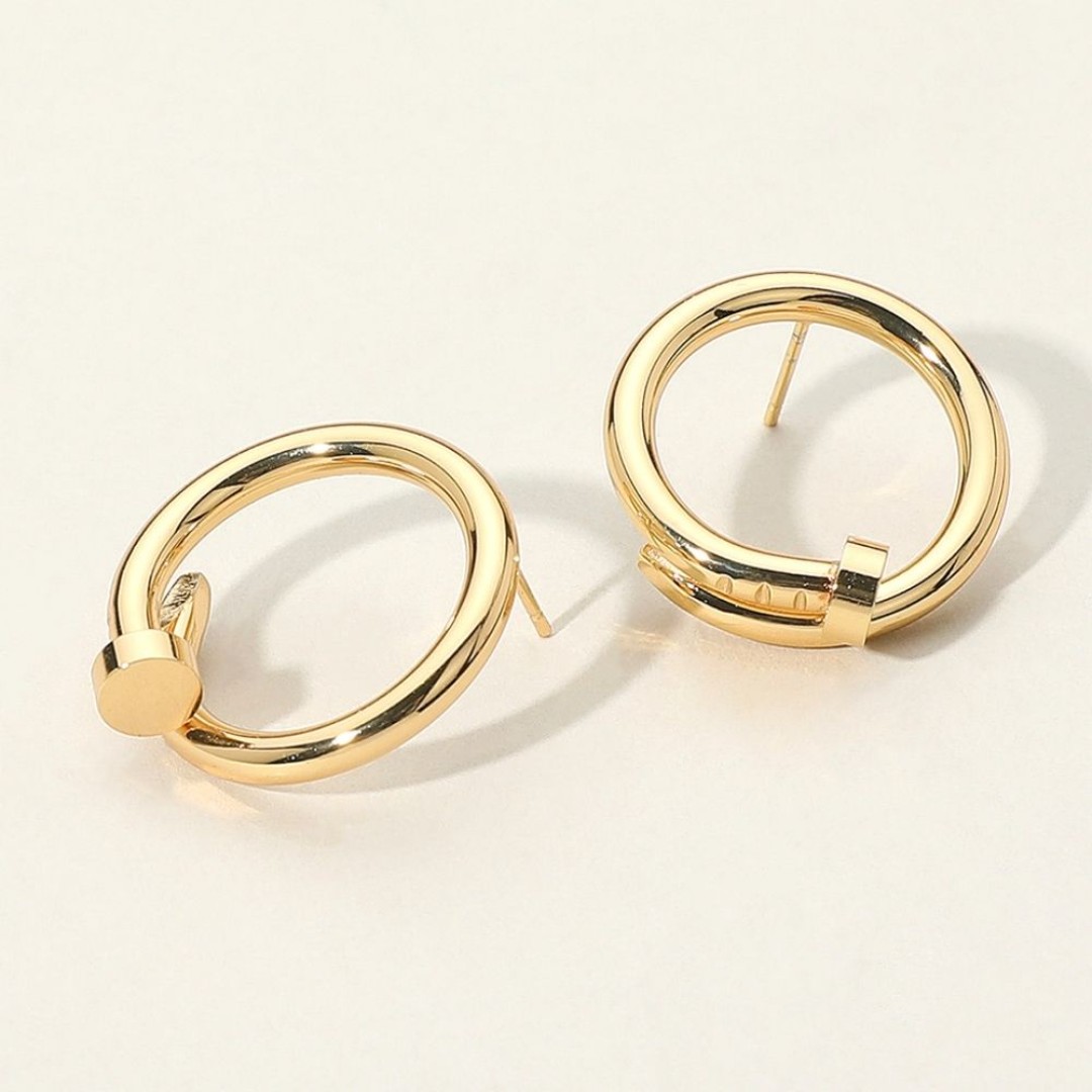 Gold Nail Screw Shaped Hoop Earrings Round Design Fashion Statement Jewelry