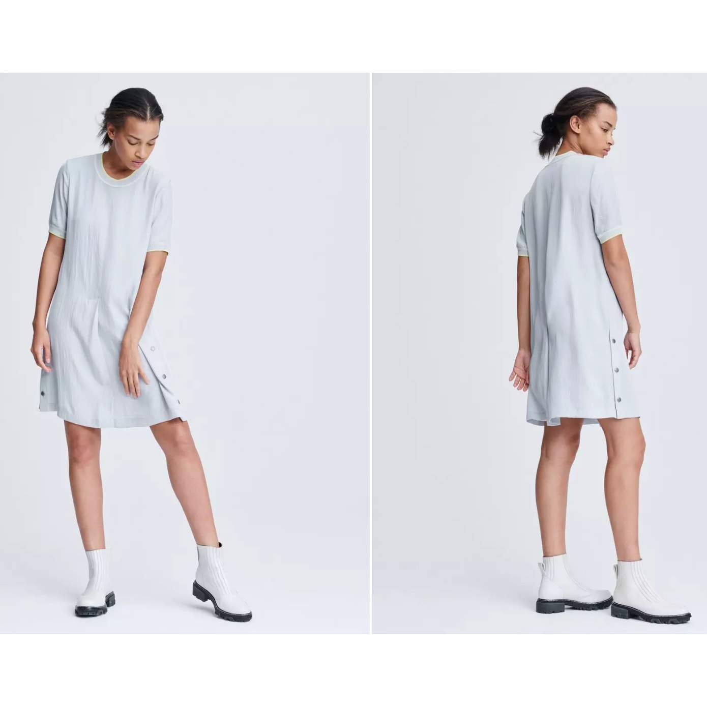 Rag & Bone Gray Ice Blue Yellow S Solo Snap Mini Dress Side Slits Short Sleeves