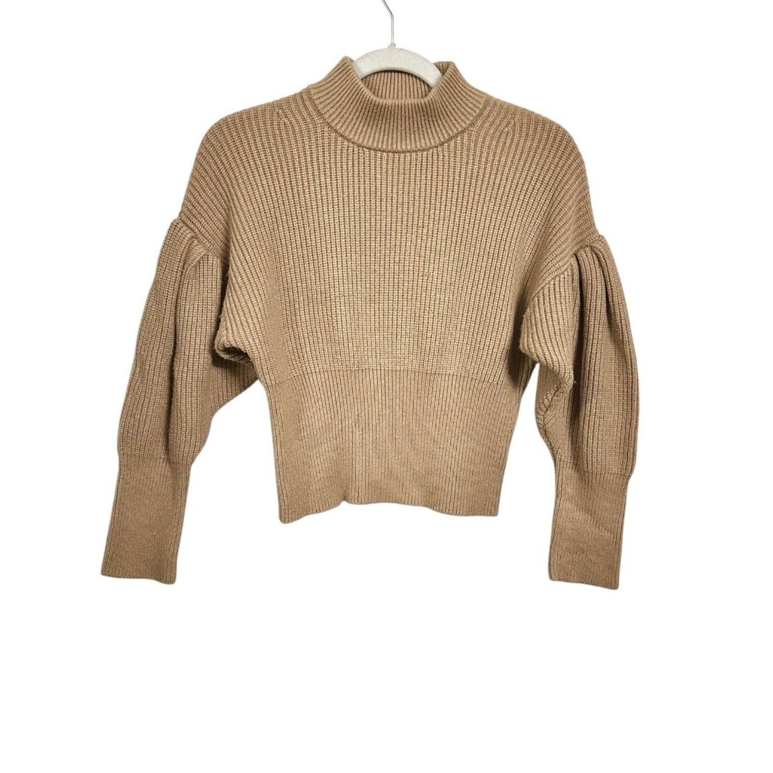 Express Womens Sz XS Brown Cropped Pullover Sweater Balloon Mock Neck Rib Knit