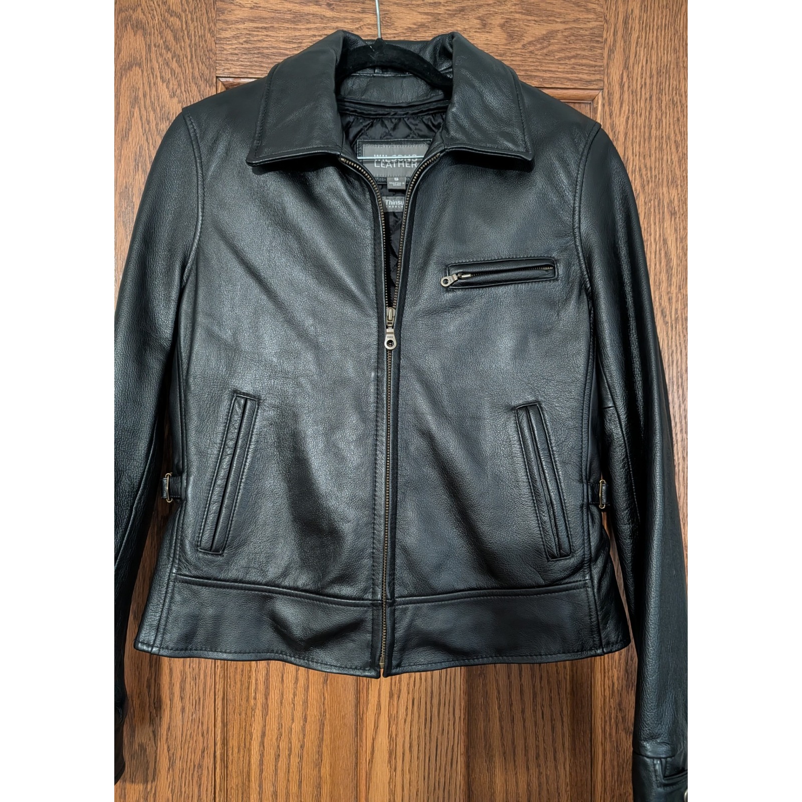 Wilsons Leather Womens Black Quilted Lined Moto Jacket Thinsulate Insulation