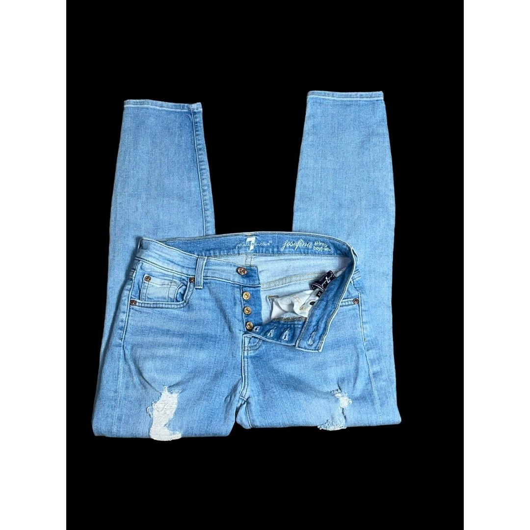 7 For All Mankind Josefina Skinny Boyfriend Button Fly Blue Denim Jeans 24