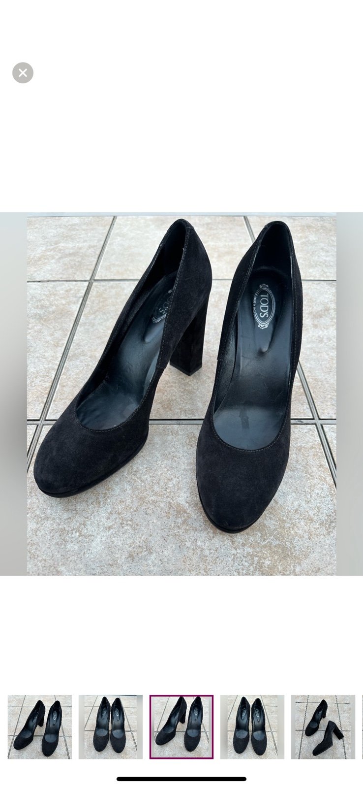 Tods Womens Shoes Suede Leather Black Heels