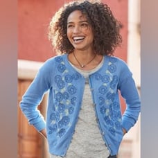 Sundance Pinwheel Floral Embroidered Boho Cotton Cardigan Sweater Size Small