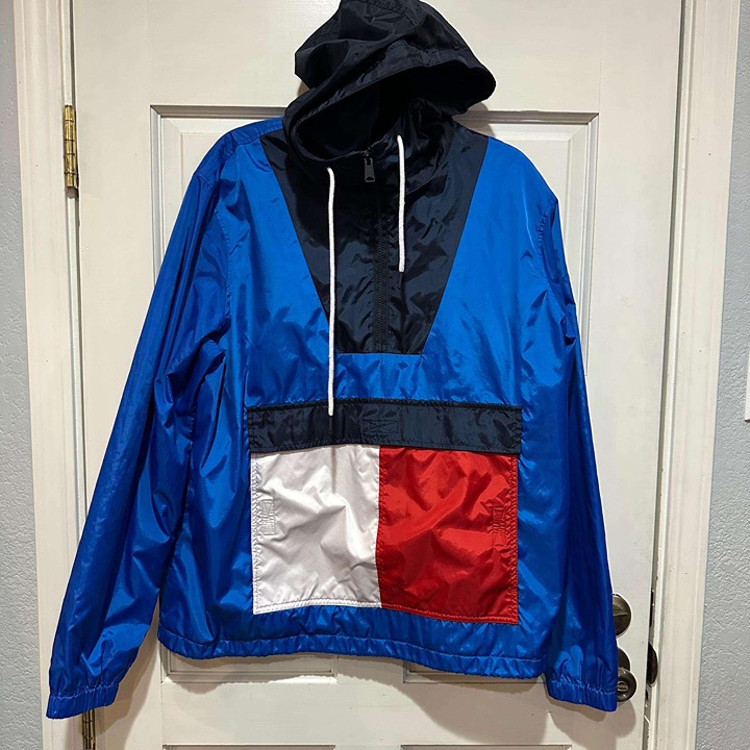 Tommy Hilfiger Windbreaker Jacket Mens Large Pullover Anorak Colorblock Spellout