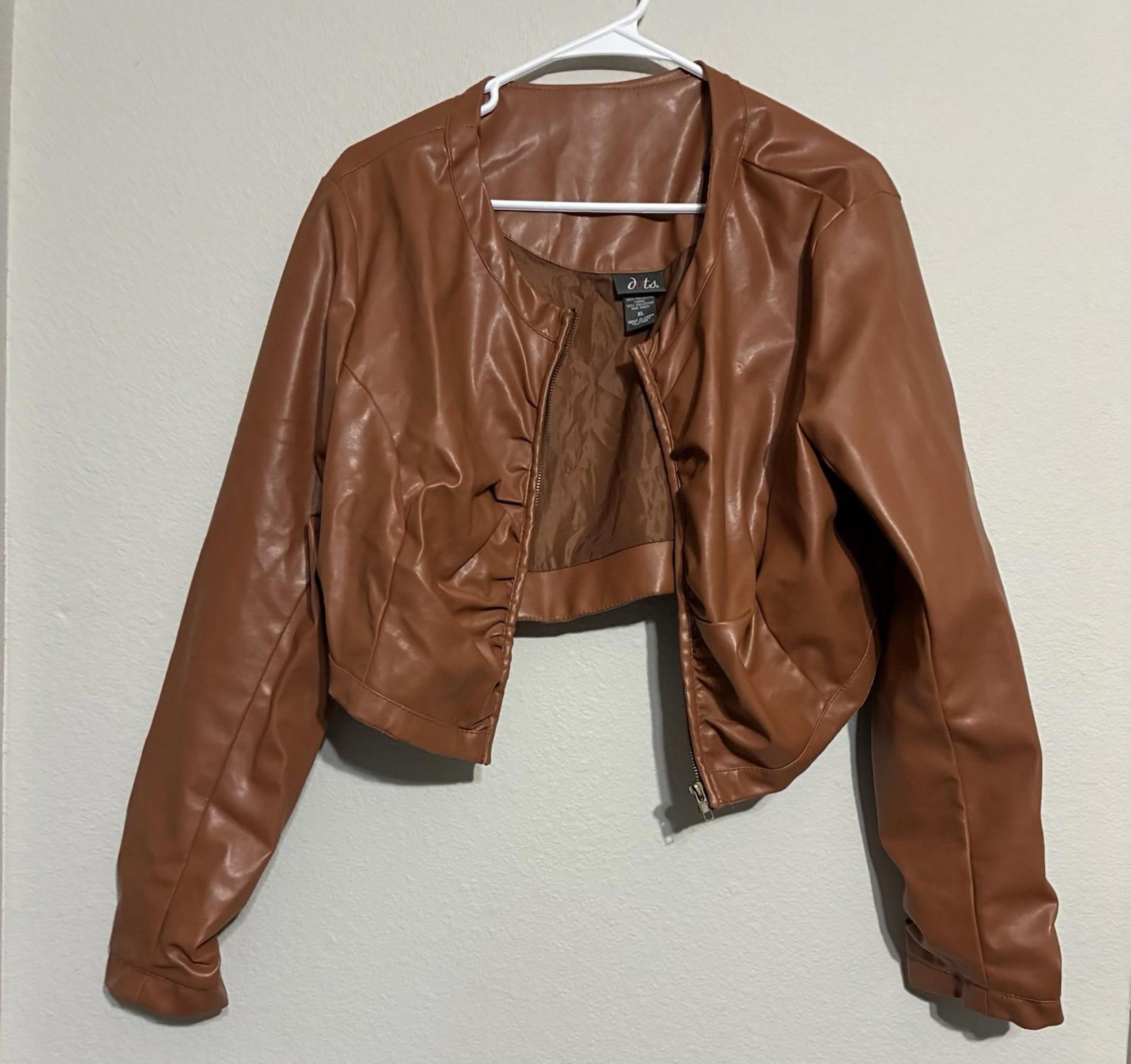 Dots Womens Xl Brown Synthetic Leather Small Jacket
