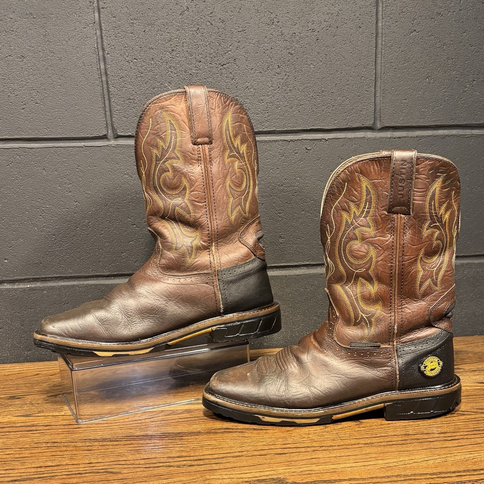 Justin Boot WK4624 Brown Leather Square Toe Western Work Boots Men’s 10 EE